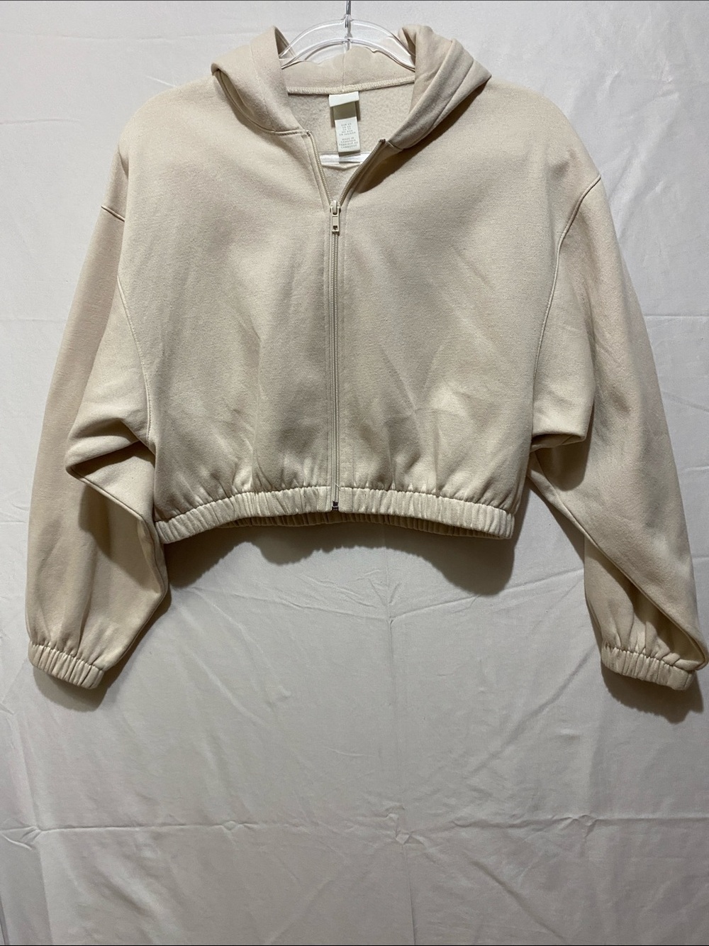 H&M Cropped Zip Hoodie in Light Cream